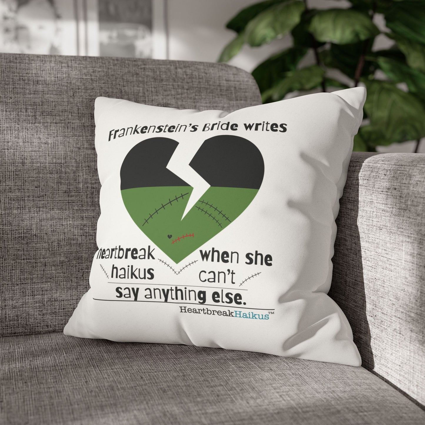 Frankenstein's Bride Writes Heartbreak Haikus - Faux Suede Square Pillowcase (in Snow White)