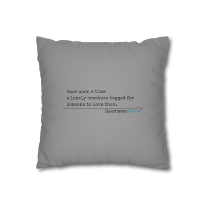 A Lonely Creature Begged Frankenstein Haiku - Faux Suede Square Pillowcase (in Stone Grey)