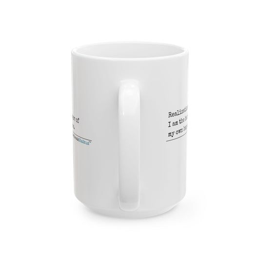 Harbinger of Happiness Haiku - Ceramic Mug (11oz or 15oz), Double-sided vintage typewriter font.