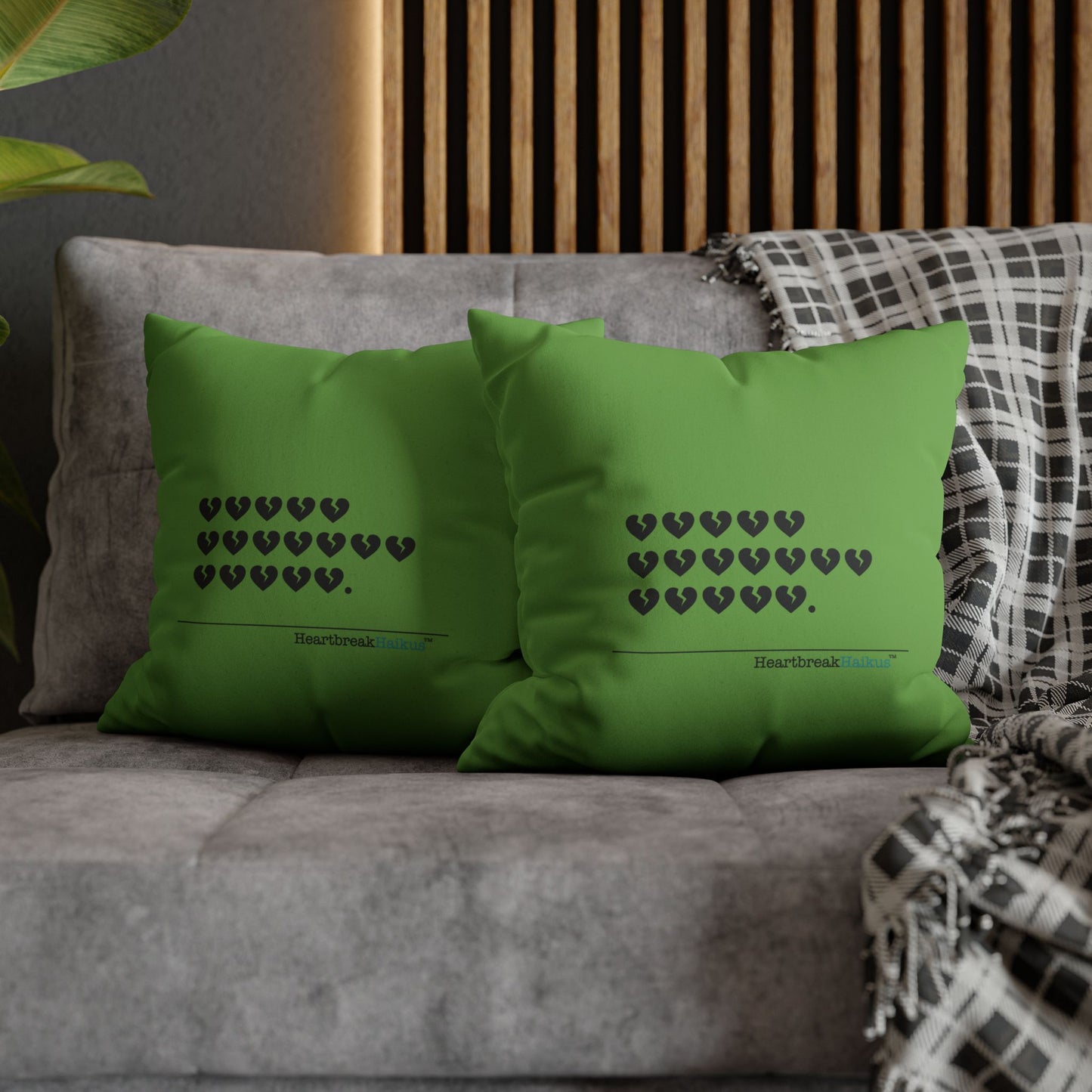 Hieroglyph Heartbreak Haiku - Faux Suede Square Pillowcase (in Wicked Green/Grinch Green)