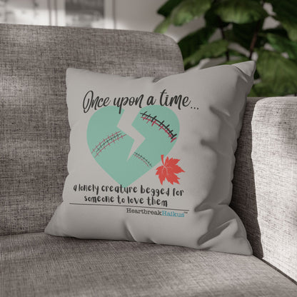 A Lonely Creature Begged Frankenstein Haiku - Faux Suede Square Pillowcase (in Light Grey) (Frankenstein 2025 Makeover)