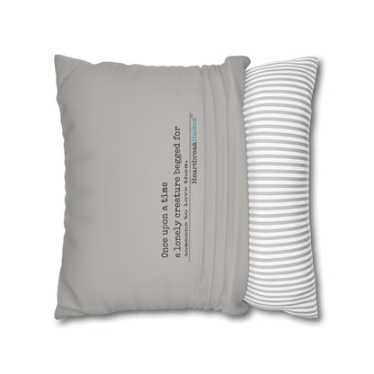 A Lonely Creature Begged Frankenstein Haiku - Faux Suede Square Pillowcase (in Light Grey)