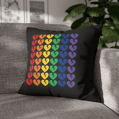 Rainbow Broken Hearts (on Midnight Black) - Faux Suede Square Pillowcase (Only Hearts Collection)