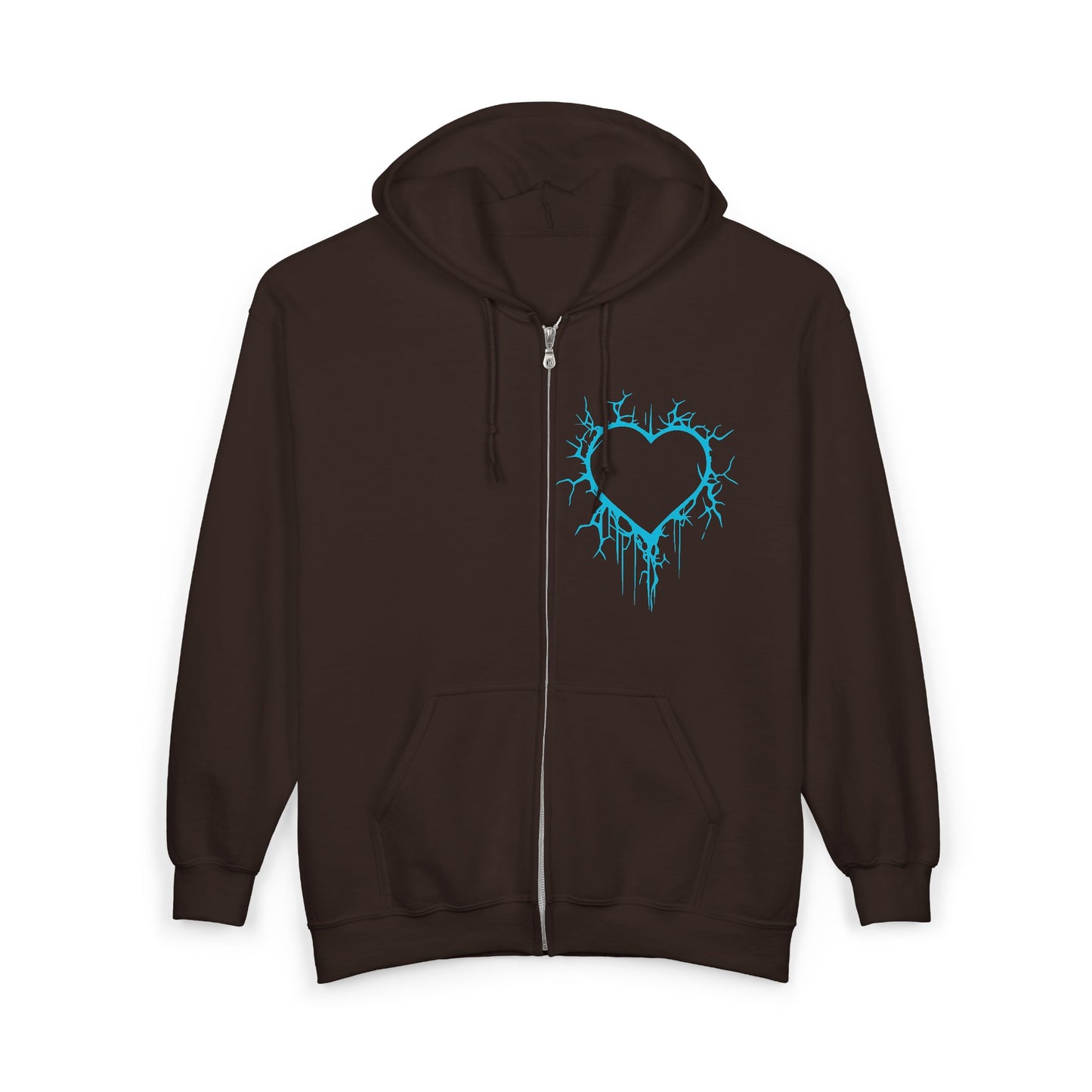 Lightning-Cracked Hollow Heart Zip Hoodie (in Electric Blue) - (The Only Hearts Collection)