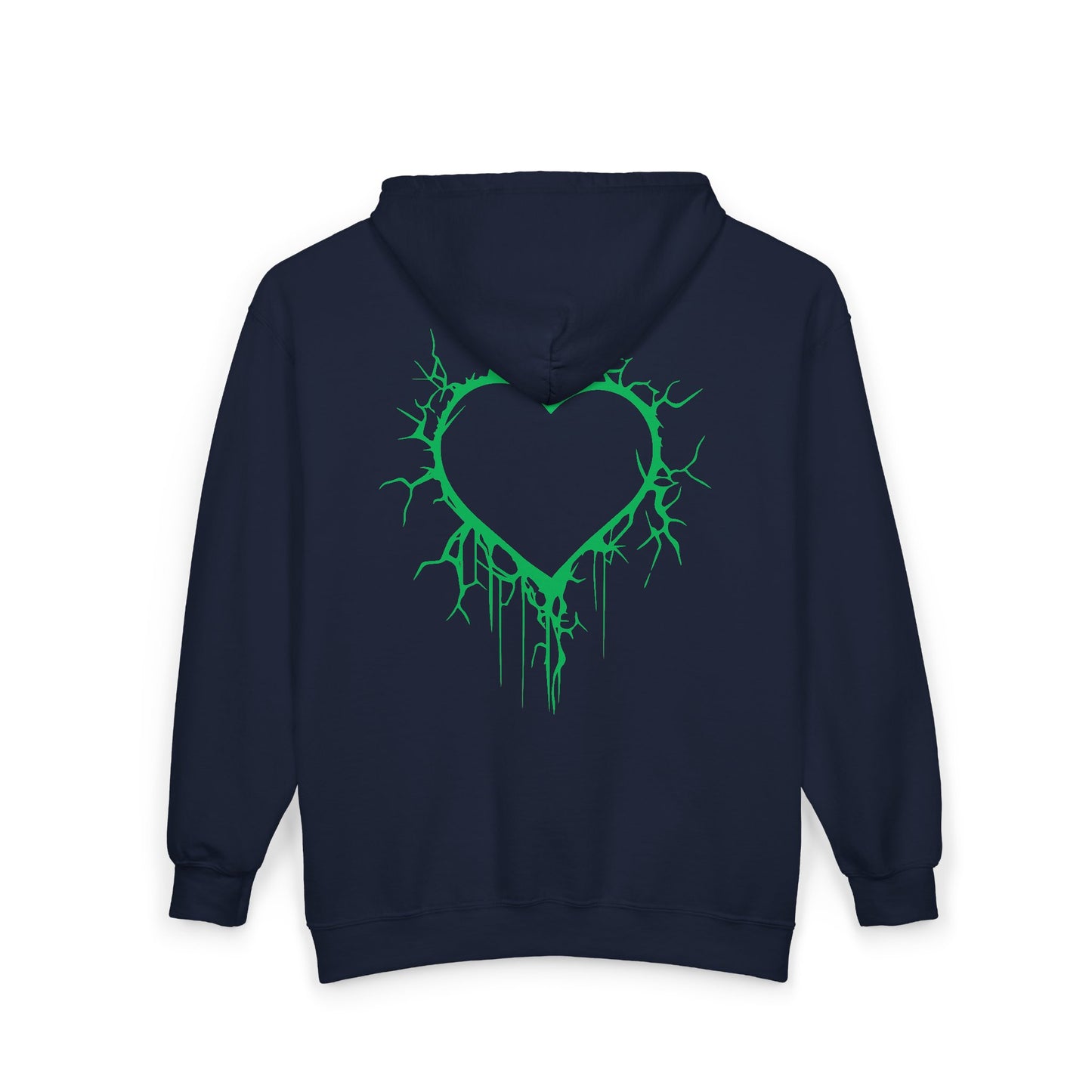 Lightning-Cracked Hollow Heart Zip Hoodie (in Electric Wicked Green) - (The Only Hearts Collection)