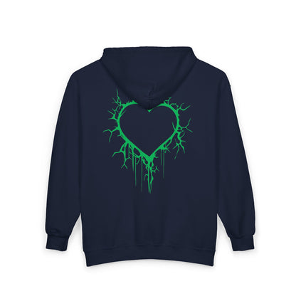 Lightning-Cracked Hollow Heart Zip Hoodie (in Electric Wicked Green) - (The Only Hearts Collection)