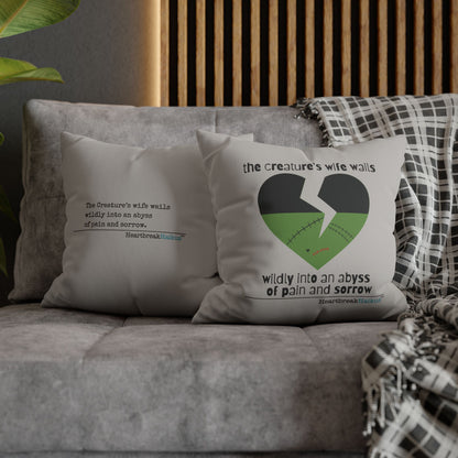 The Creature's Wife Wails Frankenstein Haiku - Faux Suede Square Pillowcase (in light grey)