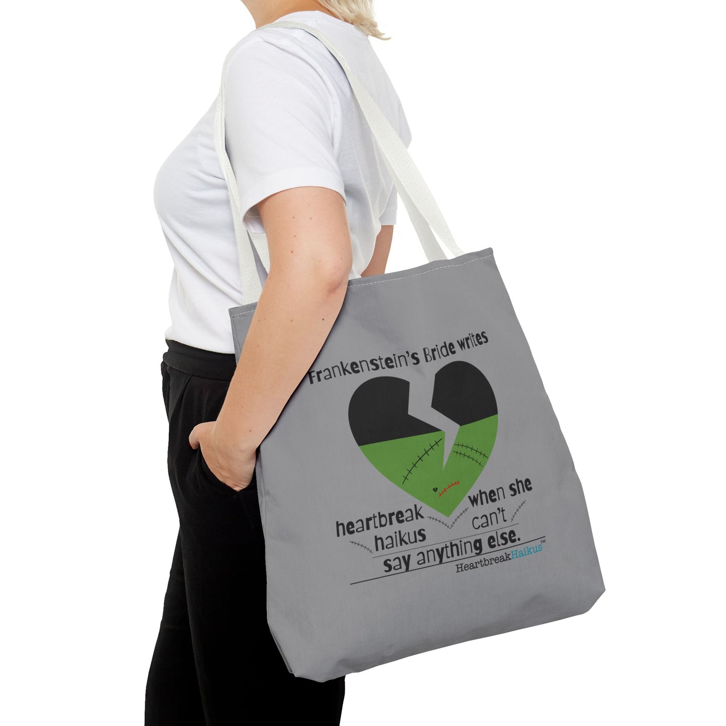 Frankenstein's Bride Writes Heartbreak Haikus - Tote Bag (Dual-sided print in Stone Grey)