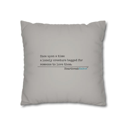 A Lonely Creature Begged Frankenstein Haiku - Faux Suede Square Pillowcase (in Light Grey) (Frankenstein 2025 Makeover)