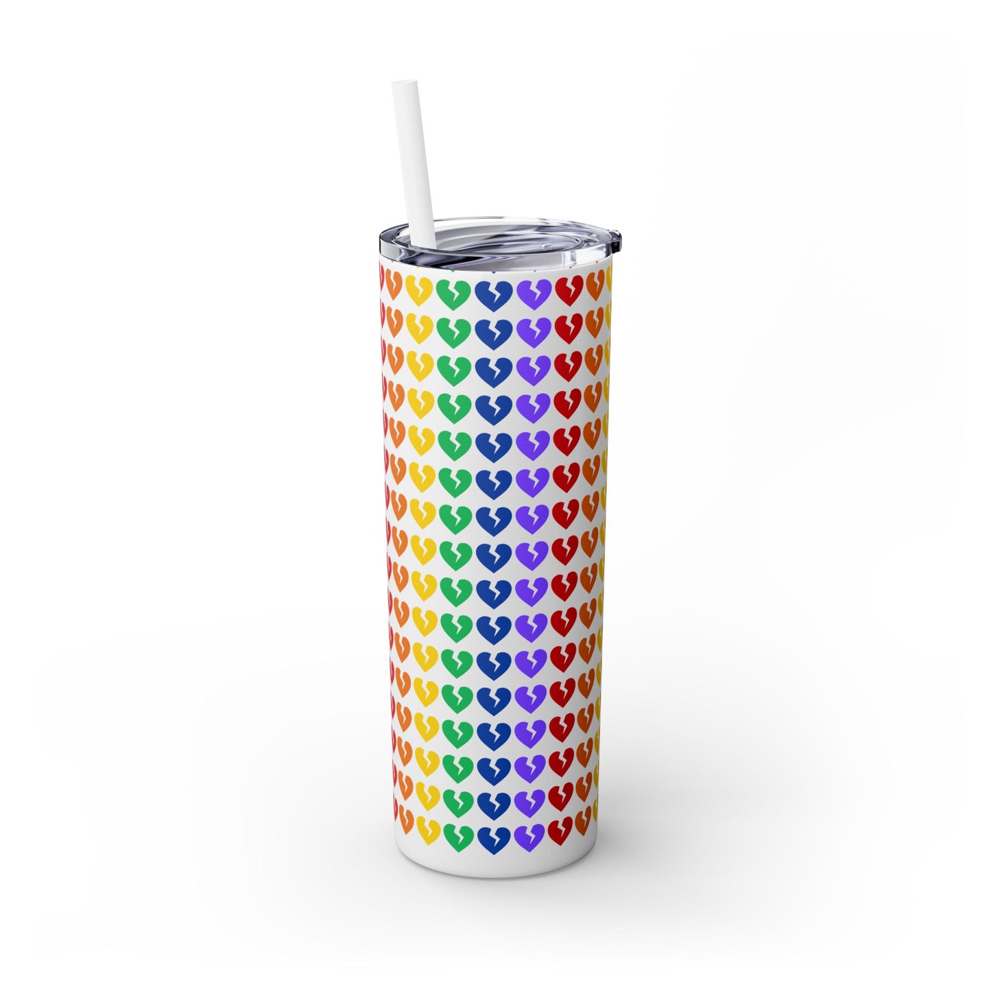 Only Hearts - Skinny Tumbler with Eco-Friendly, Reusable, Matching Straw, 20oz (Rainbow Heartbreak Collection)