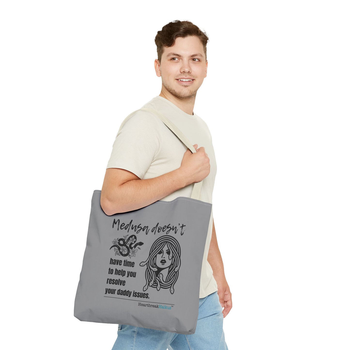 Medusa and Your Daddy Haiku - Tote Bag (Dual-sided print in Stone Grey)