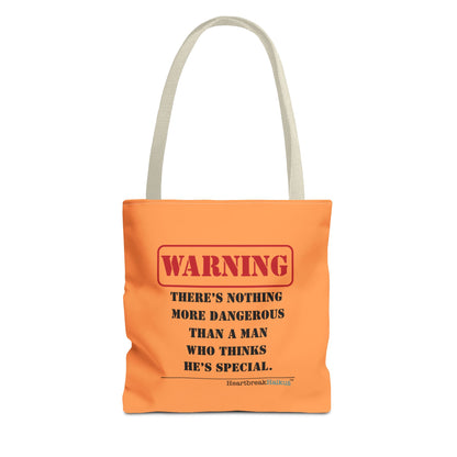 Warning: Dangerous Special Man Haiku Tote Bag (dual-sided design in Orange Tangerine)
