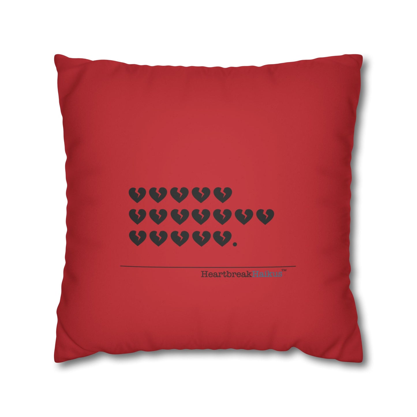 Hieroglyph Heartbreak Haiku - Faux Suede Square Pillowcase (in Crimson Red)