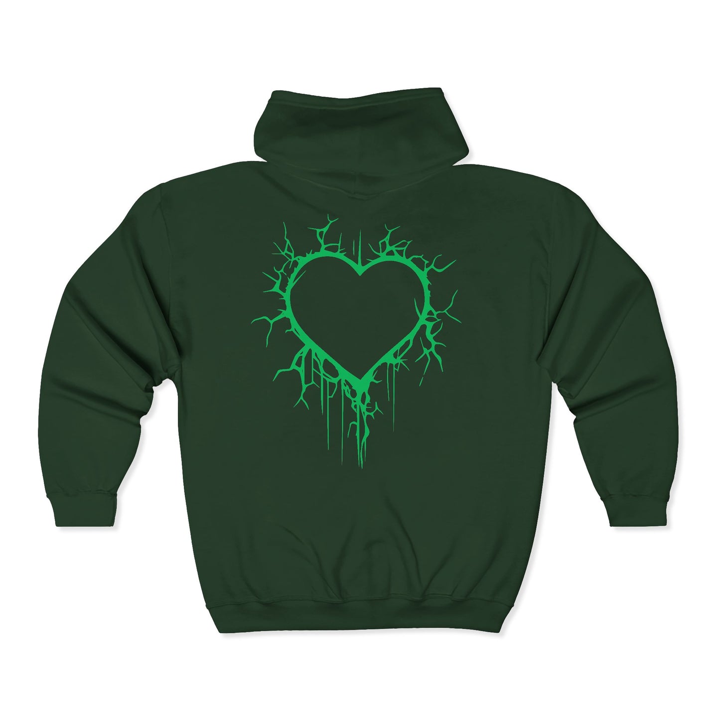 Lightning-Cracked Hollow Heart Zip Hoodie (in Electric Wicked Green) - (The Only Hearts Collection)