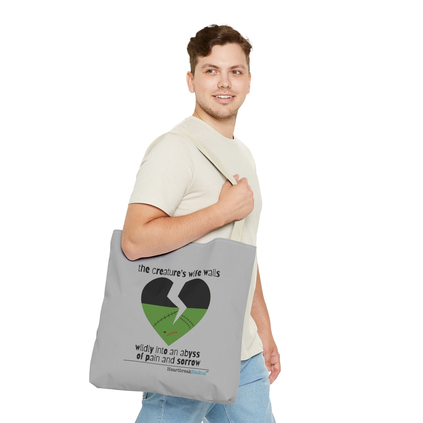 The Creature's Wife Wails Wildly Frankenstein Haiku - Tote Bag (dual-sided print in light grey)