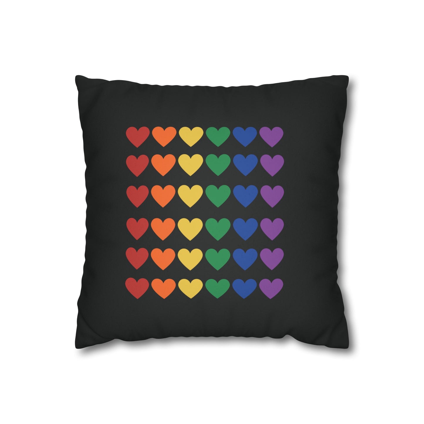 Rainbow Hearts on Black - Faux Suede Square Pillowcase (Only Hearts Collection)