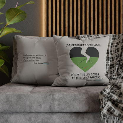 The Creature's Wife Wails Frankenstein Haiku - Faux Suede Square Pillowcase (in light grey)