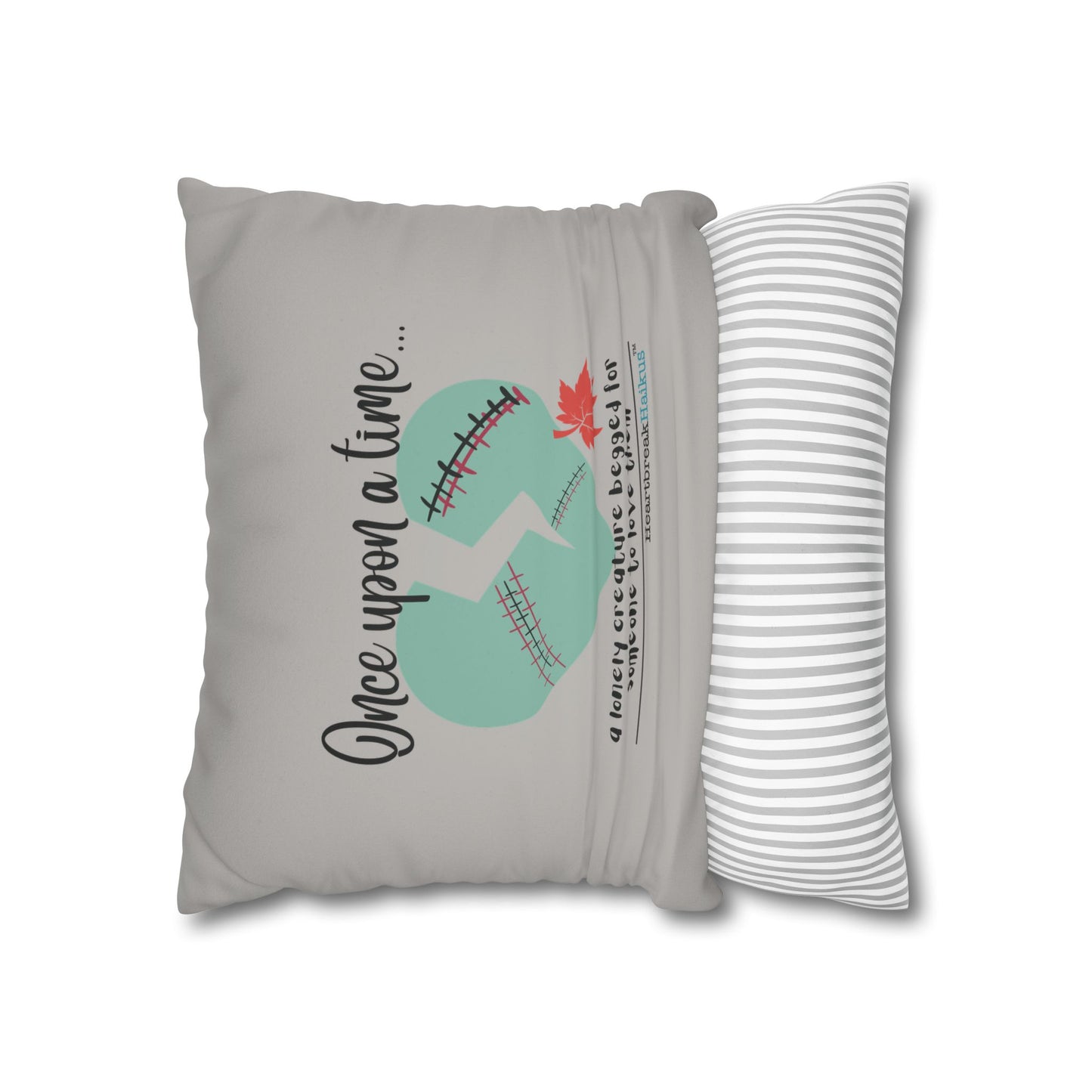 A Lonely Creature Begged Frankenstein Haiku - Faux Suede Square Pillowcase (in Light Grey) (Frankenstein 2025 Makeover)