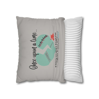 A Lonely Creature Begged Frankenstein Haiku - Faux Suede Square Pillowcase (in Light Grey) (Frankenstein 2025 Makeover)