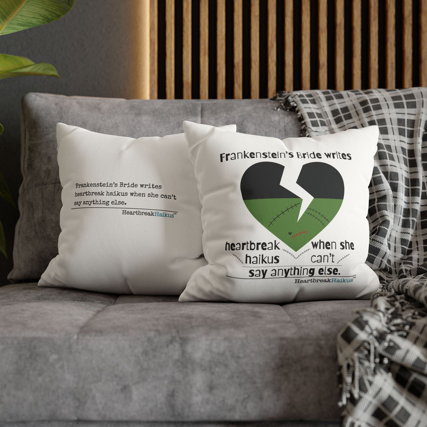 Frankenstein's Bride Writes Heartbreak Haikus - Faux Suede Square Pillowcase (in Snow White)