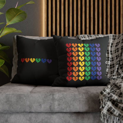 Rainbow Broken Hearts (on Midnight Black) - Faux Suede Square Pillowcase (Only Hearts Collection)