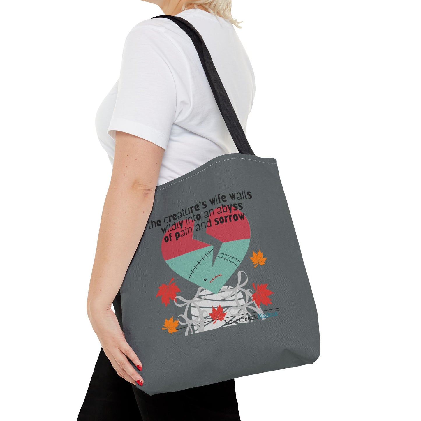 The Creature's Wife Wails Wildly Frankenstein Haiku - Tote Bag (dual-sided print in Slate Grey) - Frankenstein 2025 Makeover