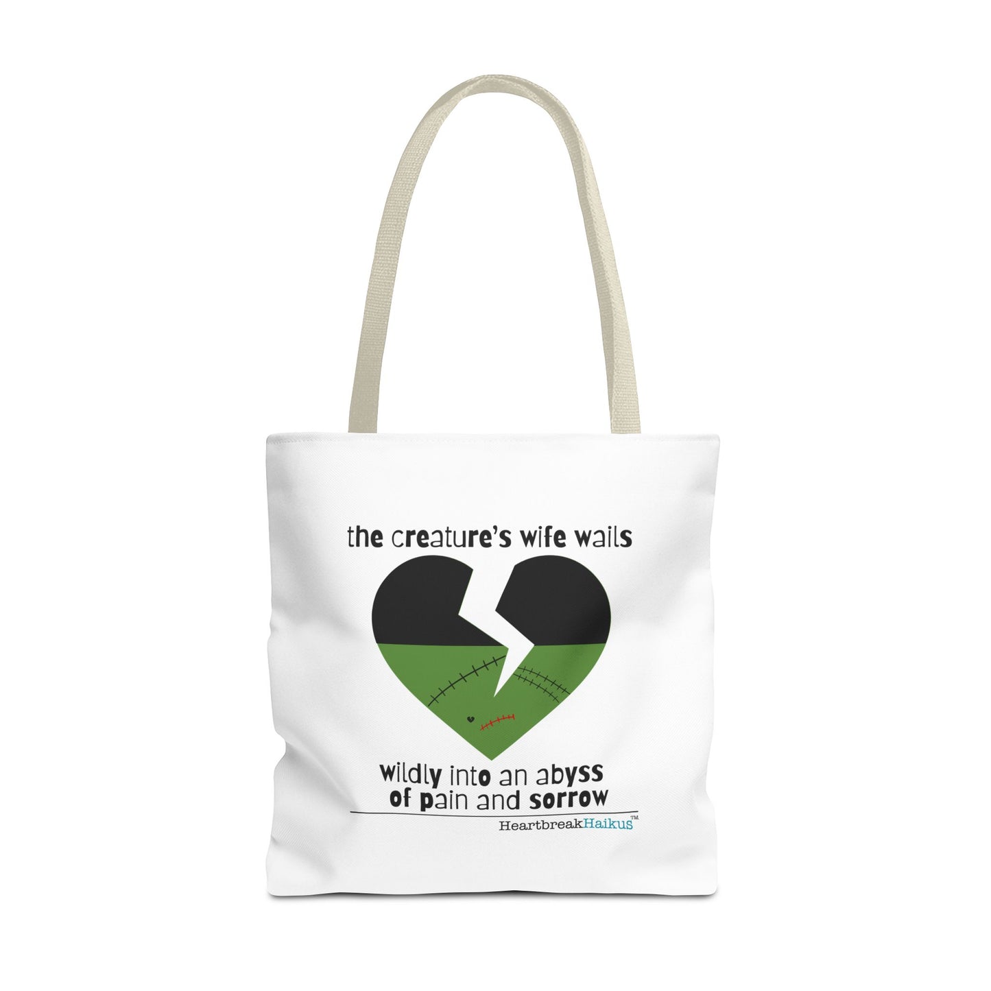 The Creature's Wife Wails Wildly Frankenstein Haiku - Tote Bag (Dual-sided print in Snow White)