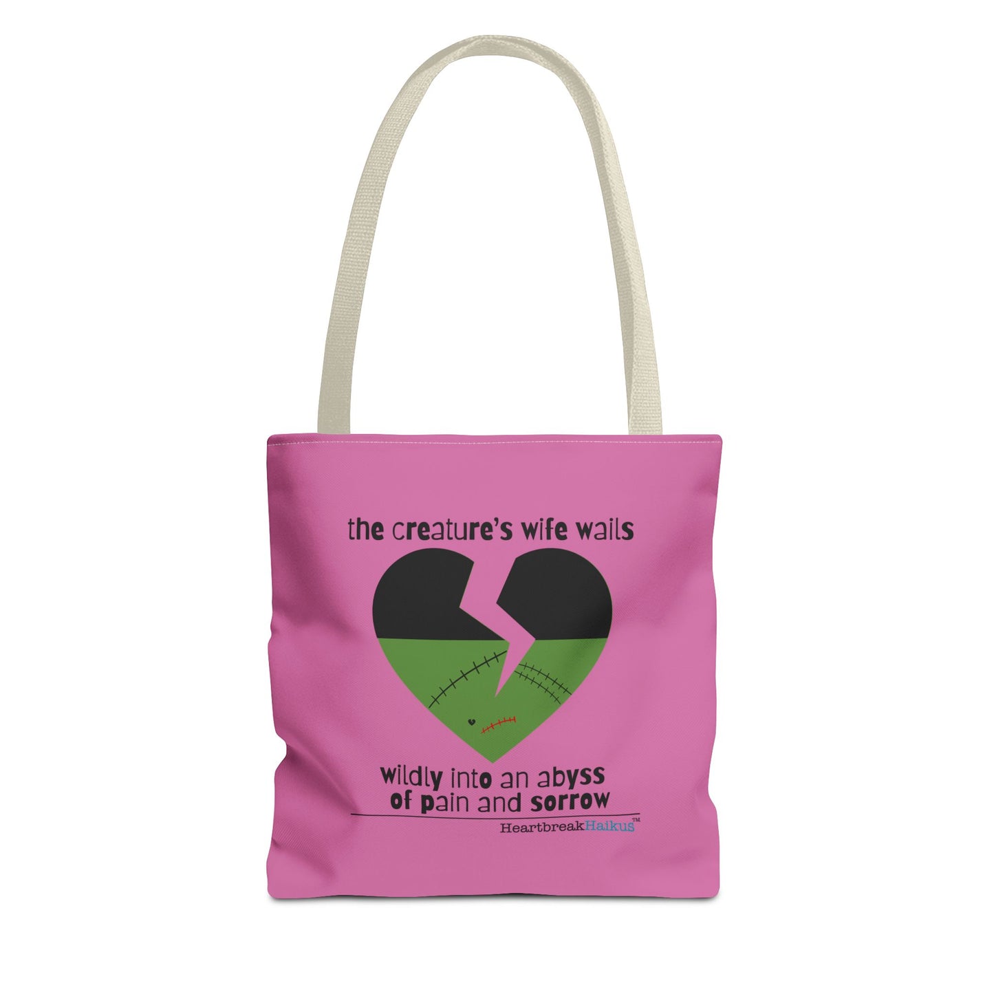 The Creature's Wife Wails Wildly Frankenstein Haiku - Tote Bag (dual-sided print in Candy Pink)