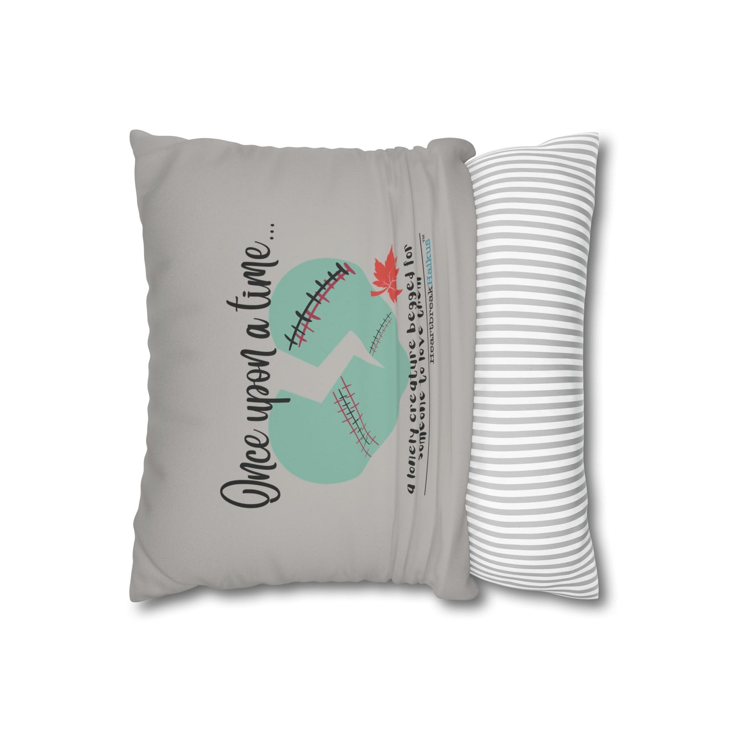 A Lonely Creature Begged Frankenstein Haiku - Faux Suede Square Pillowcase (in Light Grey) (Frankenstein 2025 Makeover)