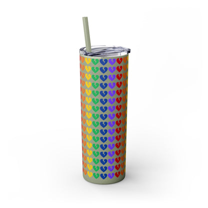 Only Hearts - Skinny Tumbler with Eco-Friendly, Reusable, Matching Straw, 20oz (Rainbow Heartbreak Collection)