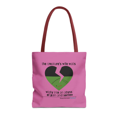 The Creature's Wife Wails Wildly Frankenstein Haiku - Tote Bag (dual-sided print in Candy Pink)