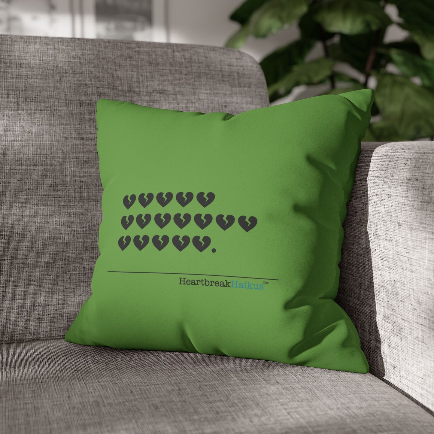 Hieroglyph Heartbreak Haiku - Faux Suede Square Pillowcase (in Wicked Green/Grinch Green)