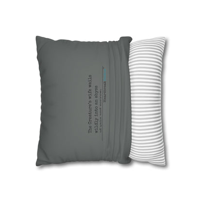 The Creature's Wife Wails Frankenstein Haiku - Faux Suede Square Pillowcase (in Moody Grey) - Frankenstein 2025 Makeover