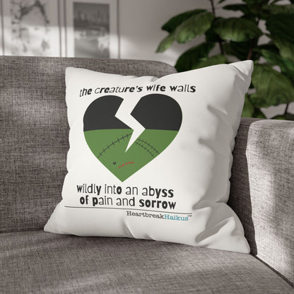 The Creature's Wife Wails Frankenstein Haiku - Faux Suede Square Pillowcase (in Snow White)
