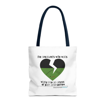 The Creature's Wife Wails Wildly Frankenstein Haiku - Tote Bag (Dual-sided print in Snow White)