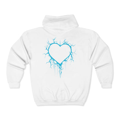 Lightning-Cracked Hollow Heart Zip Hoodie (in Electric Blue) - (The Only Hearts Collection)