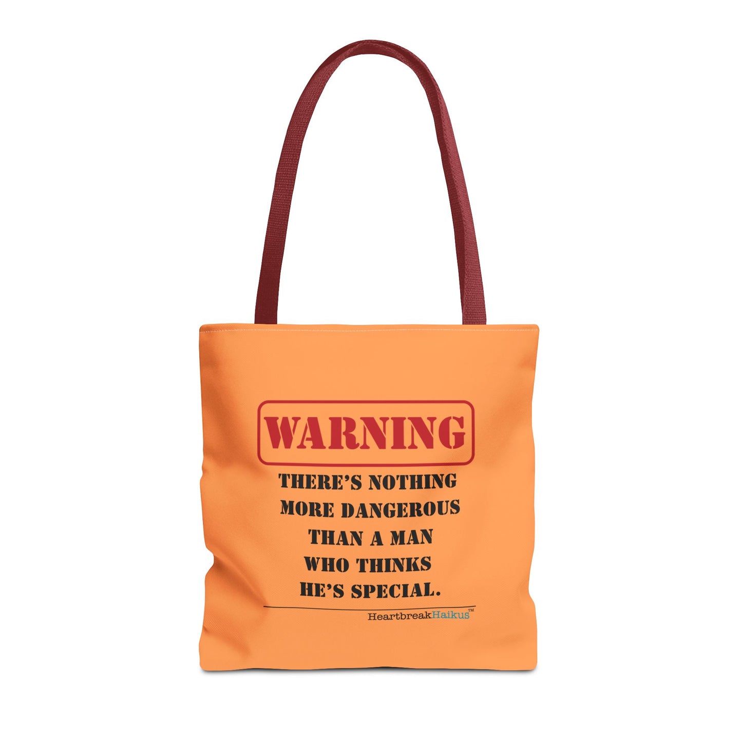 Warning: Dangerous Special Man Haiku Tote Bag (dual-sided design in Orange Tangerine)