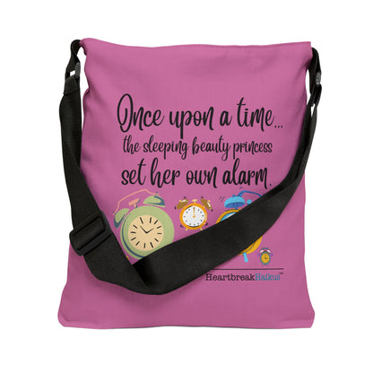 Sleeping Beauty's Alarm Haiku - Adjustable Tote Bag (in Candy Pink)