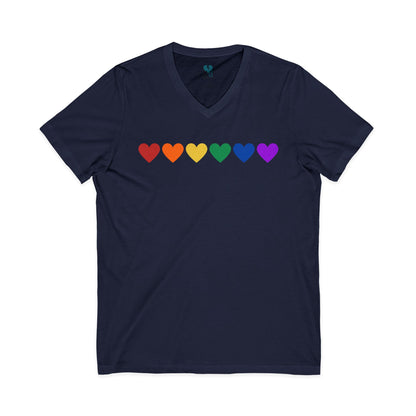 Rainbow Hearts - Jersey Short Sleeve V-Neck Tee