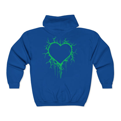 Lightning-Cracked Hollow Heart Zip Hoodie (in Electric Wicked Green) - (The Only Hearts Collection)