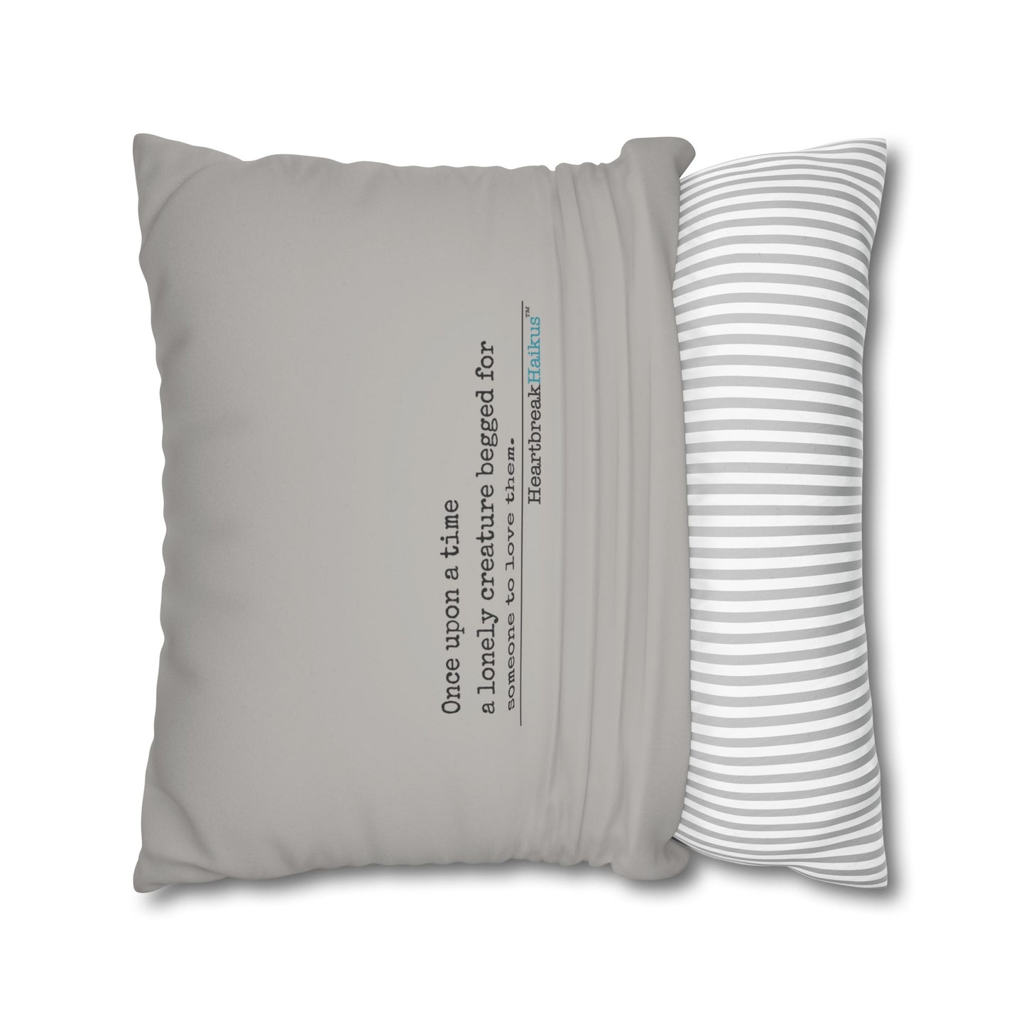 A Lonely Creature Begged Frankenstein Haiku - Faux Suede Square Pillowcase (in Light Grey) (Frankenstein 2025 Makeover)
