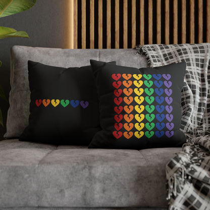 Rainbow Broken Hearts (on Midnight Black) - Faux Suede Square Pillowcase (Only Hearts Collection)