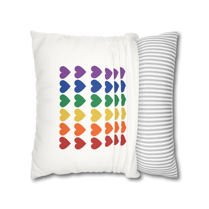 Rainbow Hearts on White - Faux Suede Square Pillowcase (Only Hearts Collection)