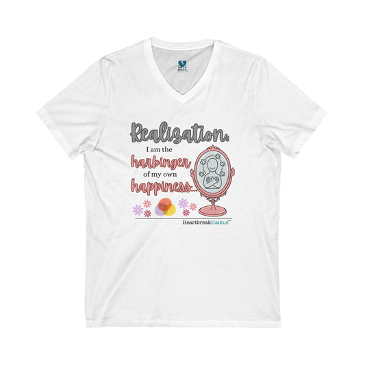 Harbinger of Happiness Haiku - Jersey Short Sleeve V-Neck Tee