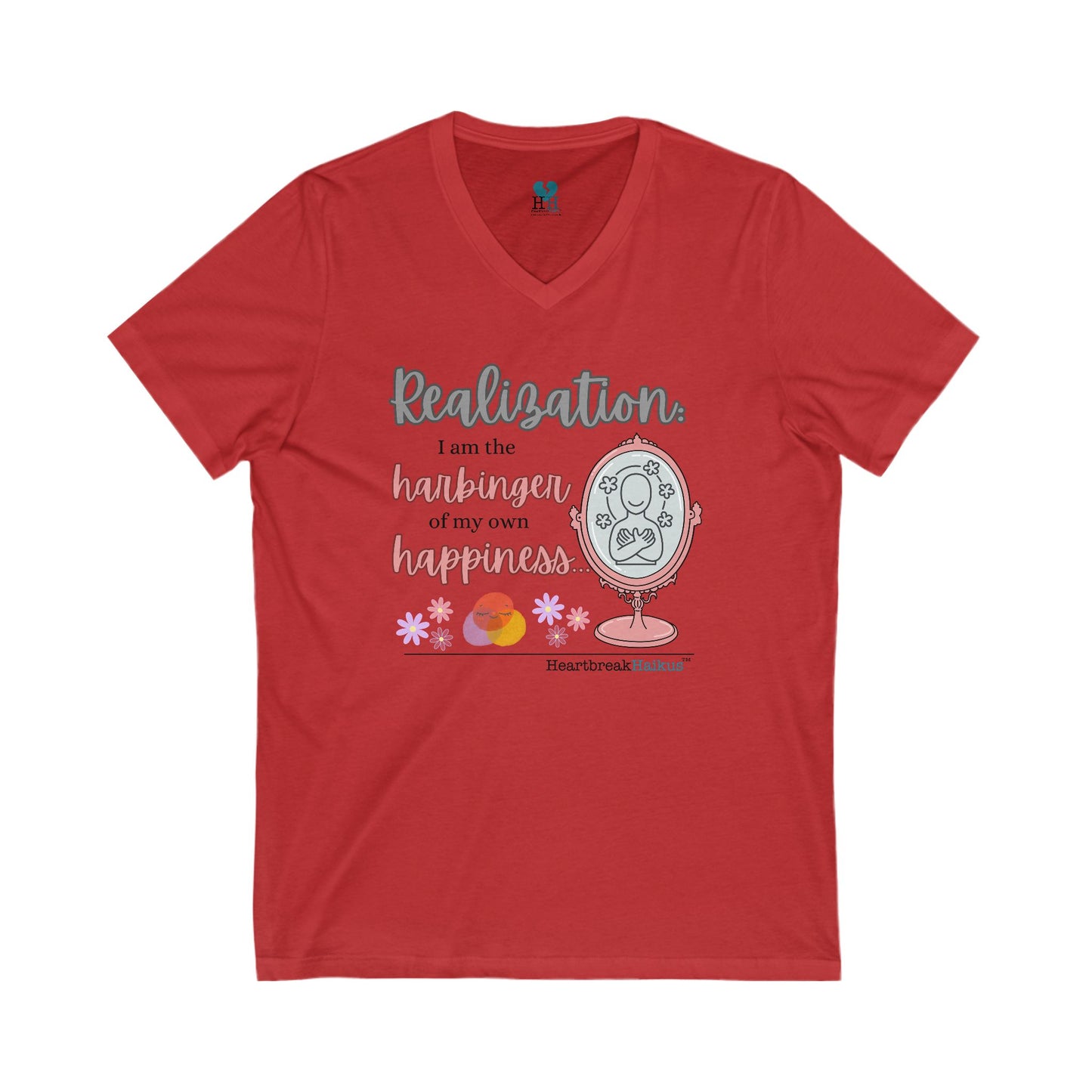Harbinger of Happiness Haiku - Jersey Short Sleeve V-Neck Tee