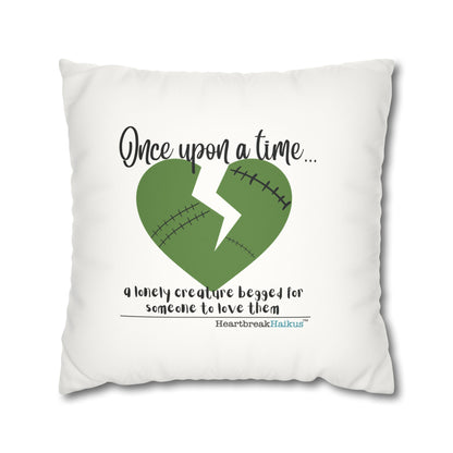 A Lonely Creature Begged Frankenstein Haiku - Faux Suede Square Pillowcase (in Snow White)