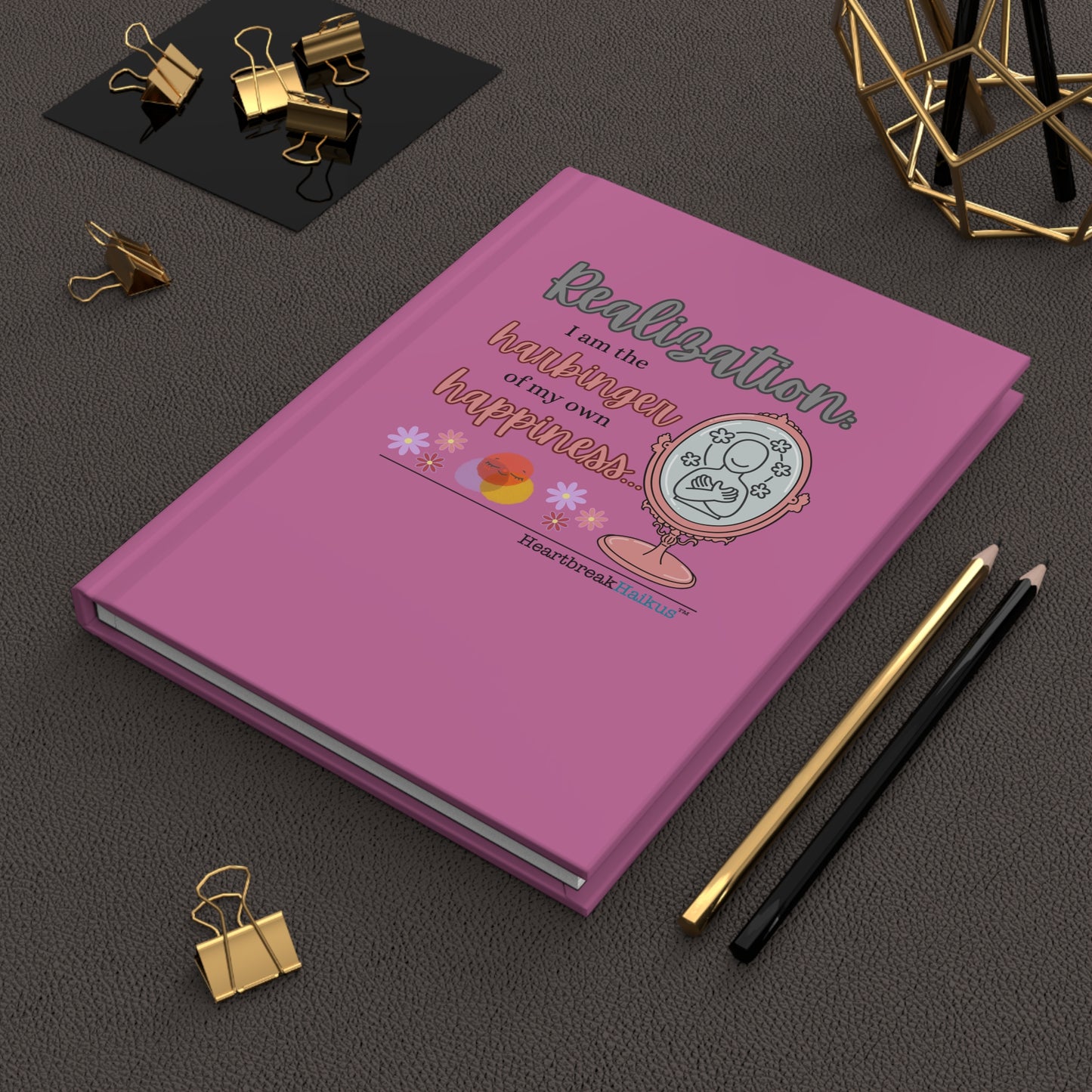 Harbinger of Happiness Haiku - Hardcover Journal in Candy Pink