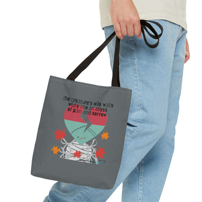 The Creature's Wife Wails Wildly Frankenstein Haiku - Tote Bag (dual-sided print in Slate Grey) - Frankenstein 2025 Makeover