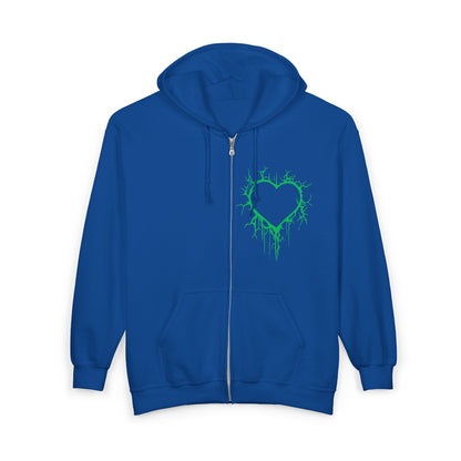 Lightning-Cracked Hollow Heart Zip Hoodie (in Electric Wicked Green) - (The Only Hearts Collection)