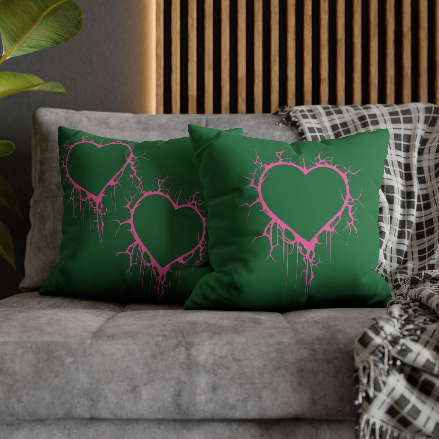 Lightning-Cracked Heart - Faux Suede Square Pillowcase (in Wicked Green and Electric Pink)